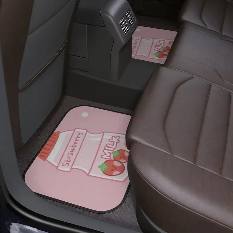 Strawberry milk Car decor mat, Kawaii Japanese Strawberry milk car floor  mat, Anime aesthetic Japanese pink car floor mat, car a