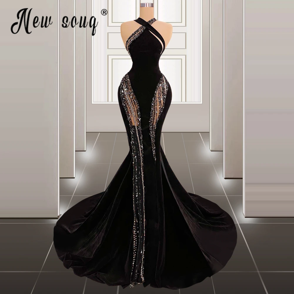 

Vestidos De Gala Stunning Black Prom Gowns Sexy Halter Mermaid Backless Formal Evening Dresses Special Occasion Dress Cocktail