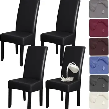 Coprisedie impermeabili in pelle PU Coprisedile per sedia elasticizzato semplice Protezione per sala da pranzo Custodia per sedia da cucina per ristorante 1