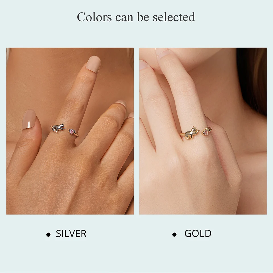 Sterling Silver Pet Cat Ring With Pink Heart Zirconia - PeticaDeals