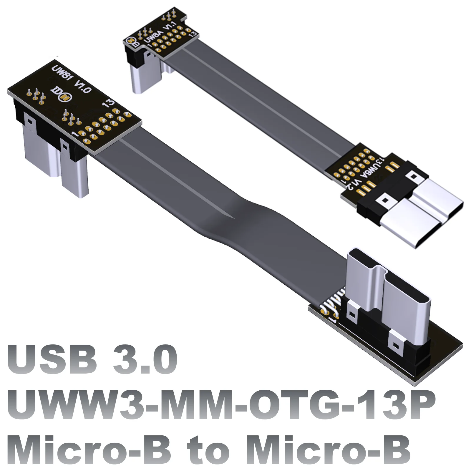 Otg Usb 3.0 Micro-B-B Male Ribbon Flat Emi Shielded Cable Fpc Fpv Usb 3.0 Micro-Usb 90 Degree Angle Connector Up Down Left Right