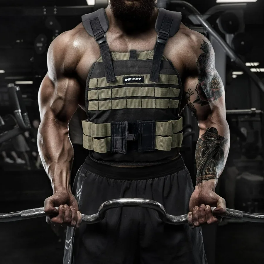 Adjustable from 16-31 lbs，Tactical Adjustable Weighted Vest with Weight Plates Included, Quick Release Strength Training Weight,