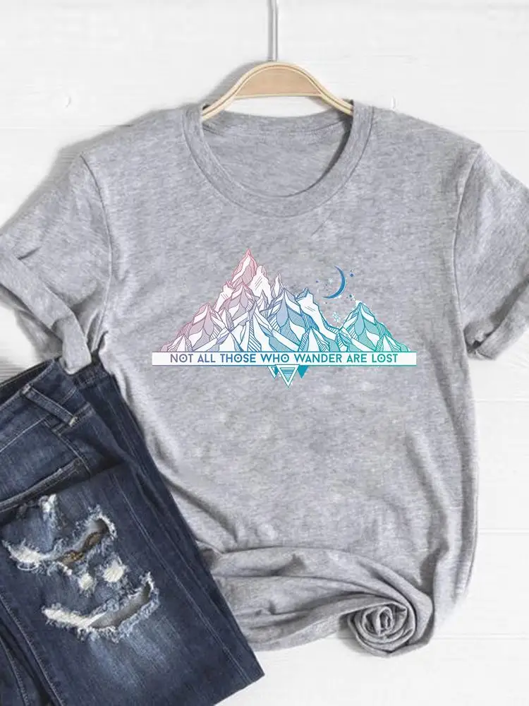 Feder Aquarell Schöne Druck T Shirt Kurzarm Sommer Top Mode Kleidung Frauen Kleidung Grau Basic Tee Grafik T-shirt – Detail 7