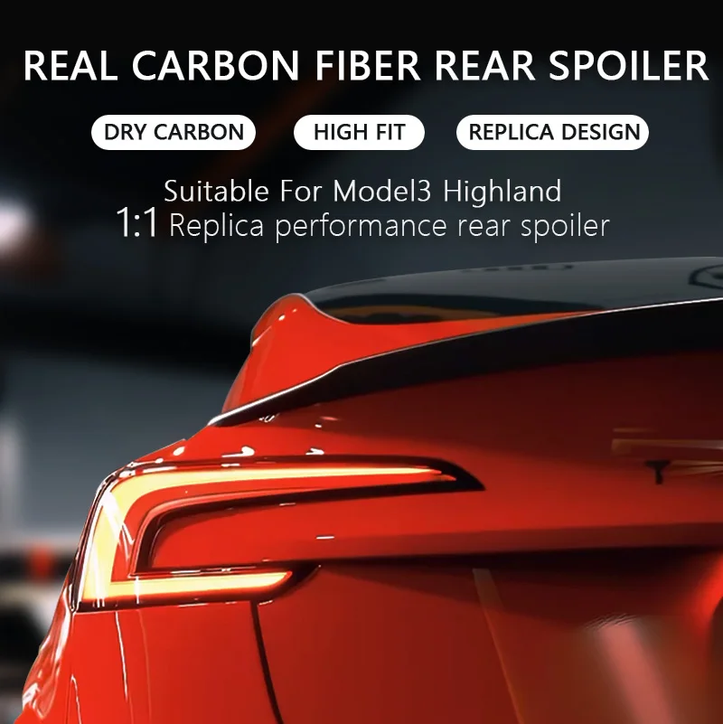 Carbon Fiber Look Rear Spoiler – For Tesla Model 3 2019-2023 – Trunk Lip – Allnewstars3