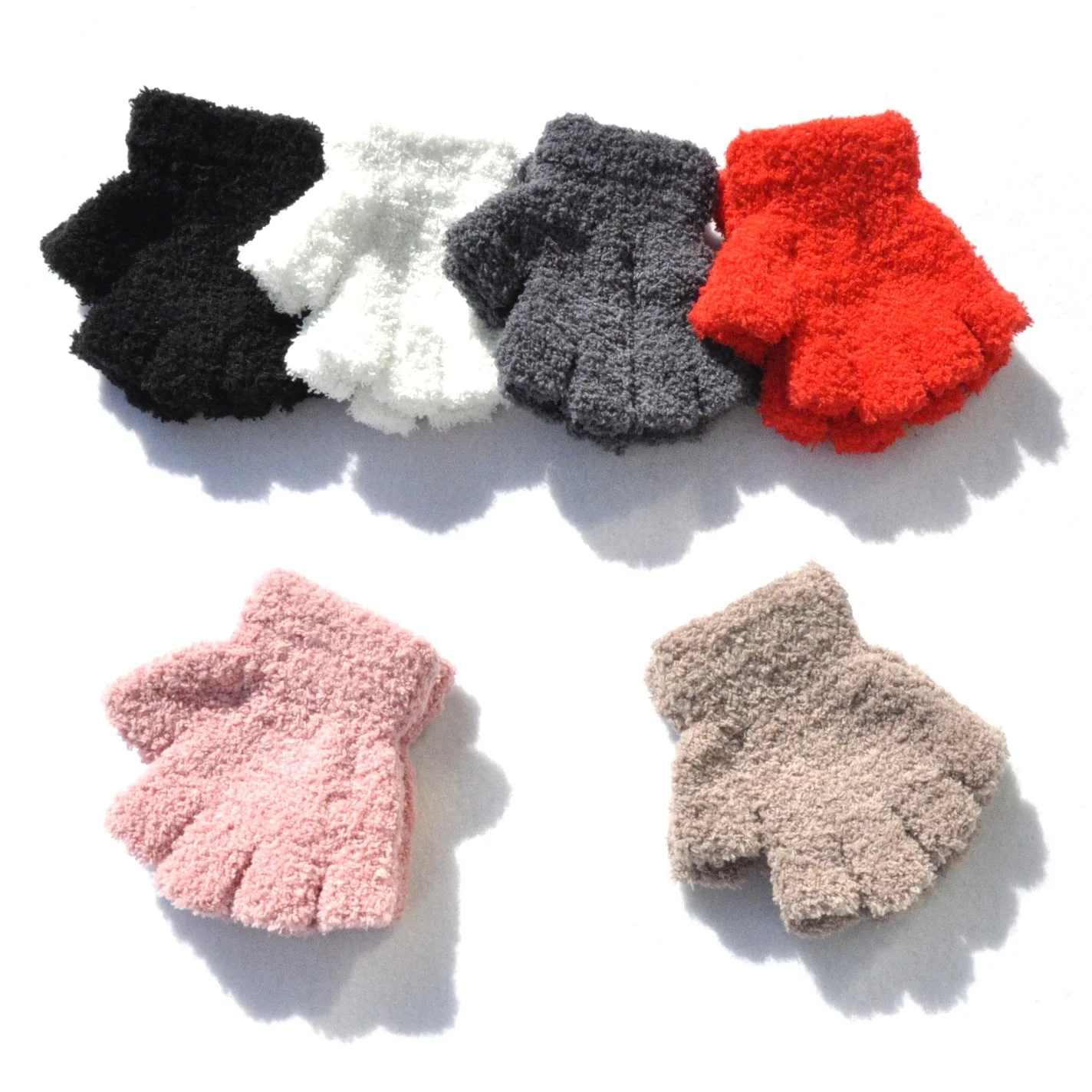 Warm Plush Baby Gloves Children Kindergarten Pupil Student Winter Mittens Coral Fleece Half Finger Gloves For 5-11Y Kid