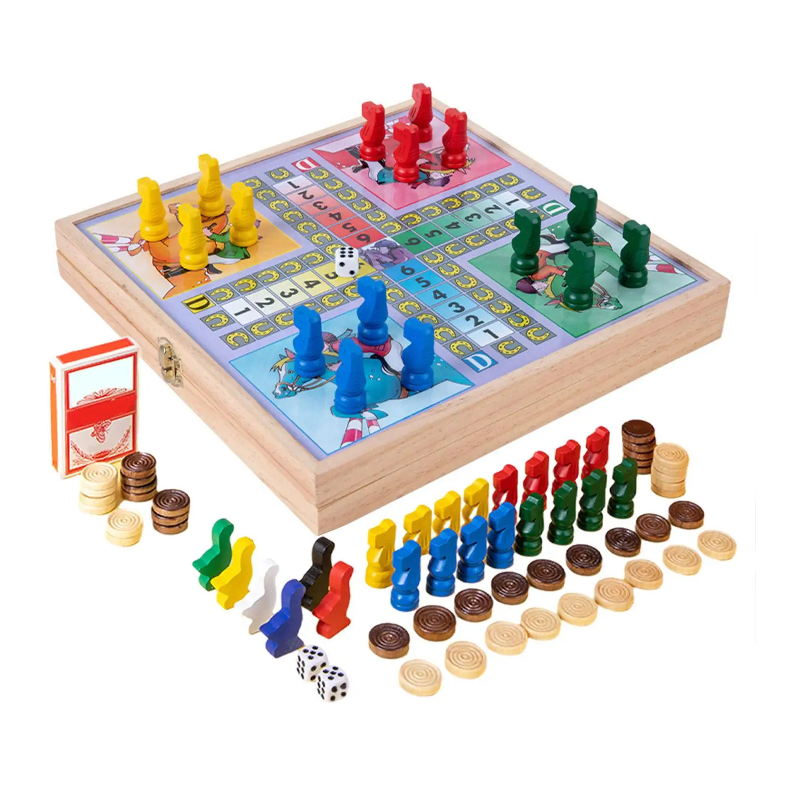 Board Game 4 in1 Board Game Set Goose Game Nine Men's Morris Game Ludo Game Checkers Family Game Kids Adults Party