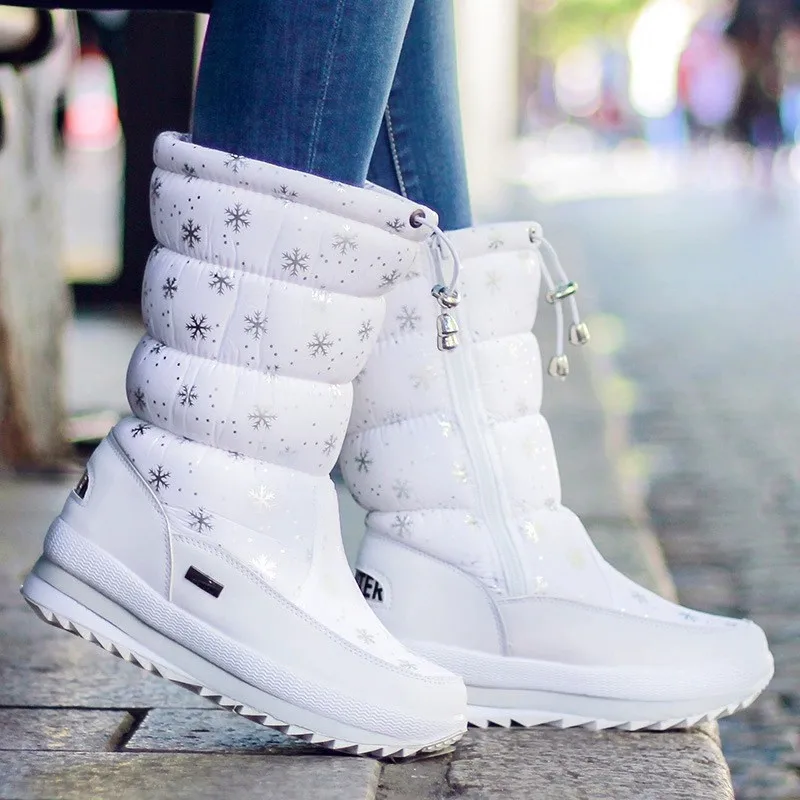 

Женские зимние ботинки на платформе, водонепроницаемые Нескользящие теплые ботинки до середины икры из толстого плюша, зимняя обувь