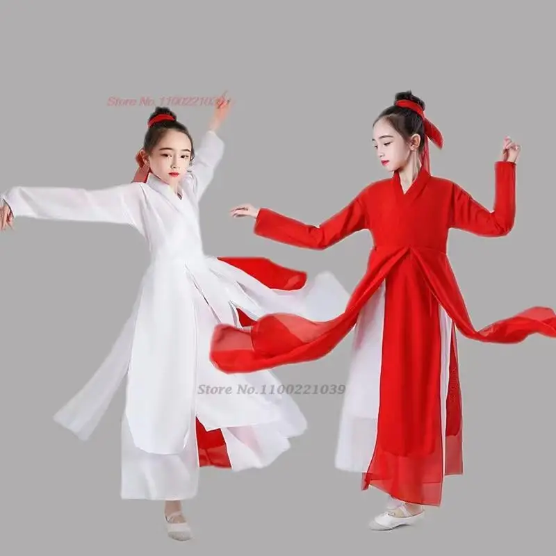 2026 중국 어린이 민속 무용 의상 빈티지 메쉬 탑+바지 세트 쉬폰 무대 무용복..