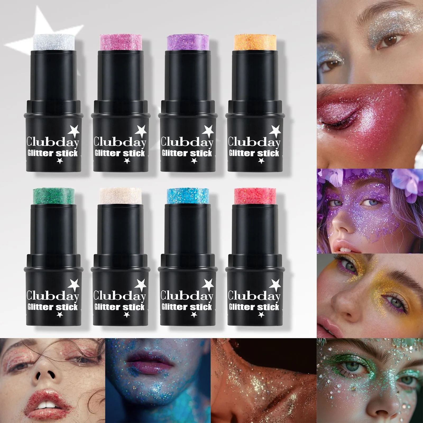 Green Sequins Glitter Gel Stick Multi-purpose Nail Hair Face Body Glitter Balm Flash Loose Sequins Cream Festival Stage Makeup 3