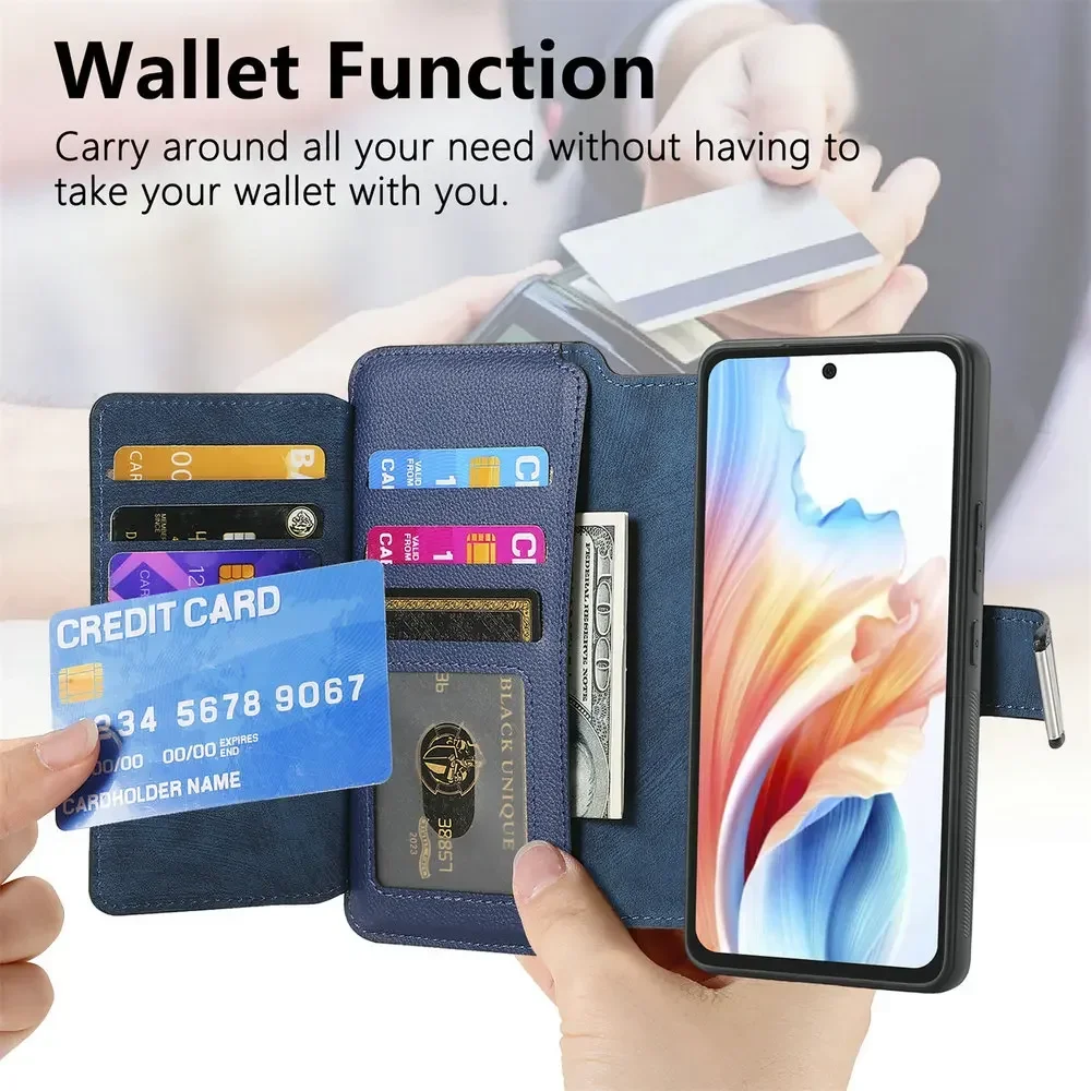 Luxury Leather Flip Case with Detachable Zipper Wallet and MagSafe