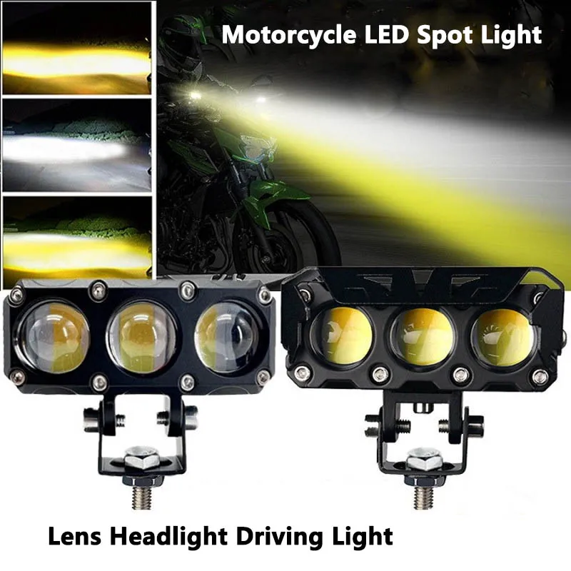 2x Projecteurs LED Moto Double Couleur Blanc/jaune – Phare Antibrouillard Universel