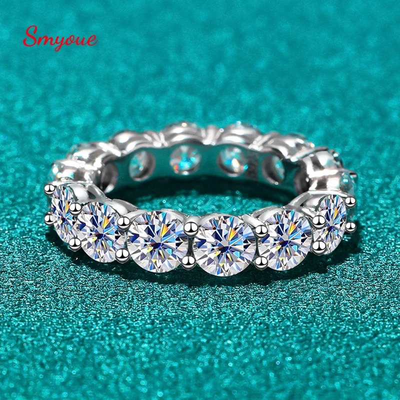 Smyoe 7Ct 5Mm Full Moissanite Ring Per Donna Uomo Sparkling Round Cut Full Enternity Diamond Band Wedding S925 Sterling Silver