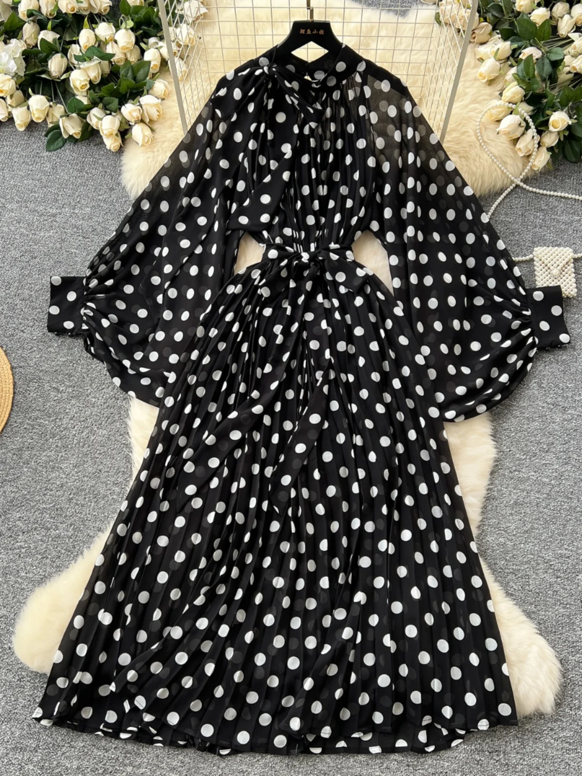 فستان فضفاض مطبوع على الموضة للنساء للشتاء بخصر عا...