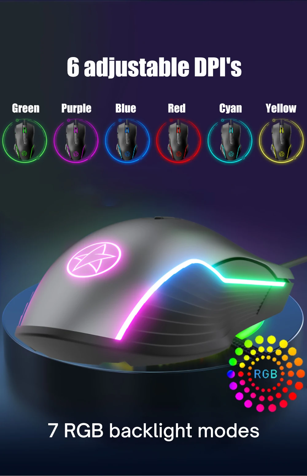 RGB Wired Mouse 7 Buttons Lighting ABS Material Frosted Feel Optical 6400 DPI  Mice Gaming Mouse For Desktop Computer Laptop silent computer mouse