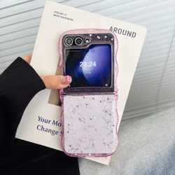 Glitter Star Wave Candy Color Shockproof TPU Phone Case with Bling Epoxy Design for Galaxy Z Flip7 FE (LightPink)