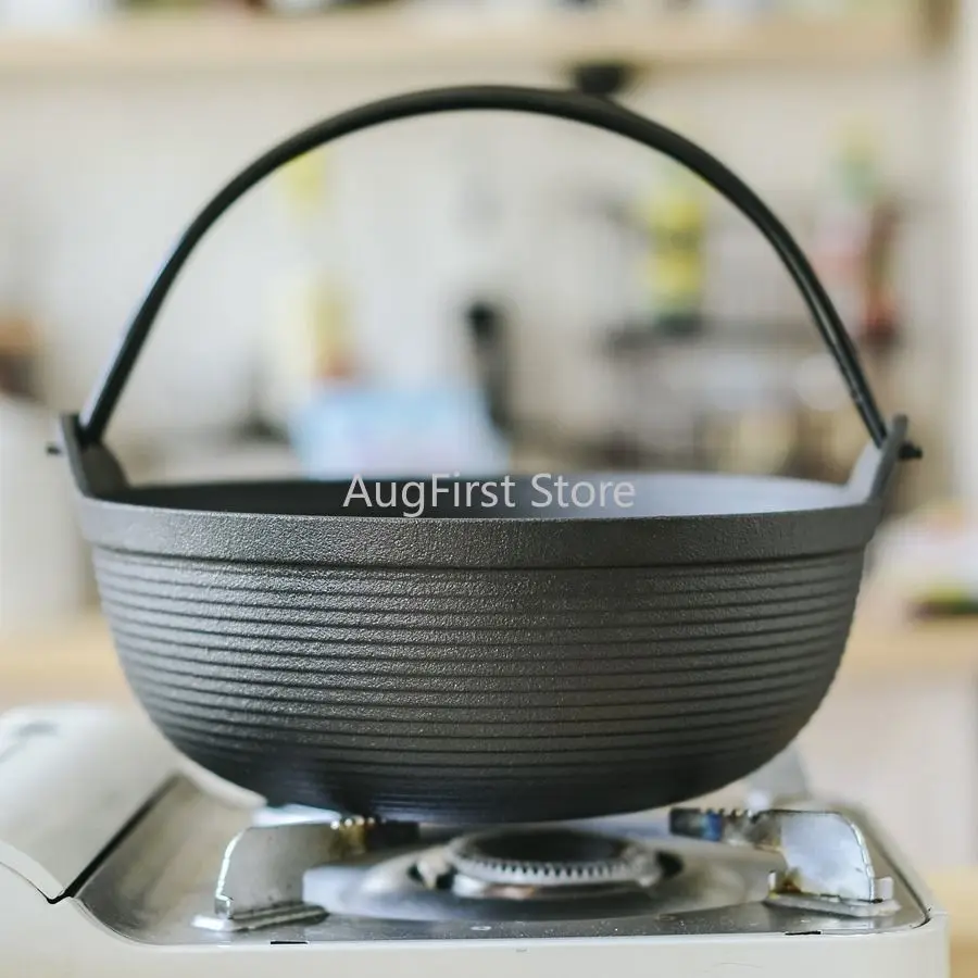 

Чугунный кастрюля для тушения Sukiyaki с деревянным покрытием, кастрюля для супа, японский кастрюля для тушения без покрытия, уличный кастрюля для тушения на улице, кастрюля для тушения