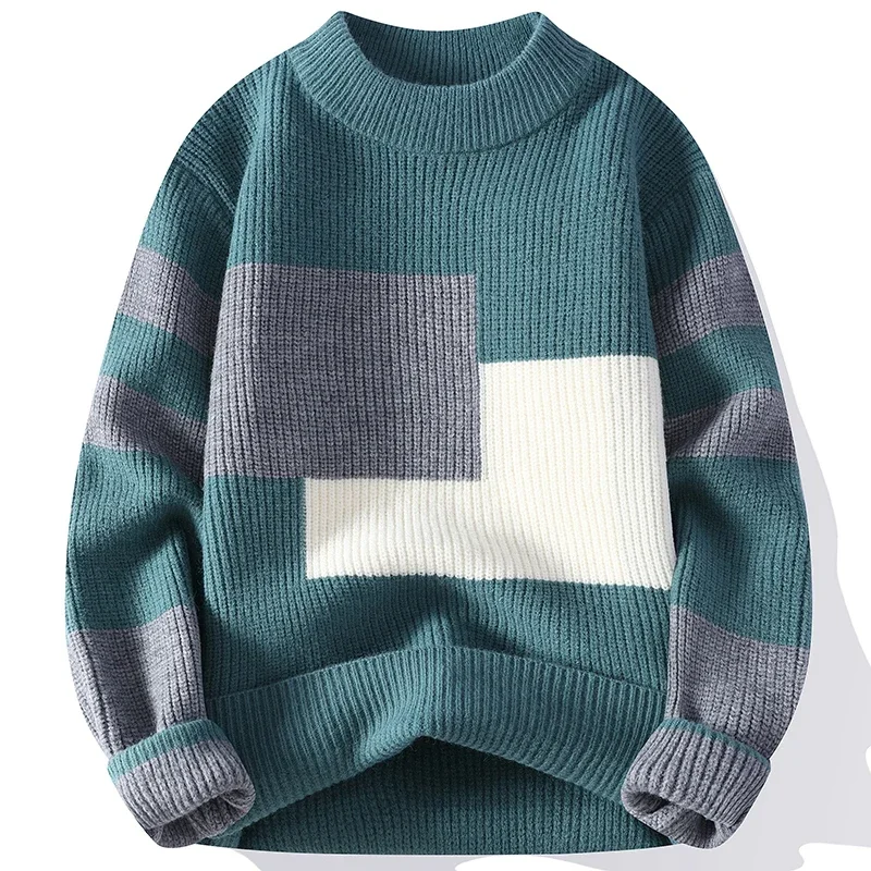 Autumn Mens Block Color Sweater Matching Winter Knitted Sweater Men High-quality Pullover Loose Warm Thick Streetwear Pullovers 6