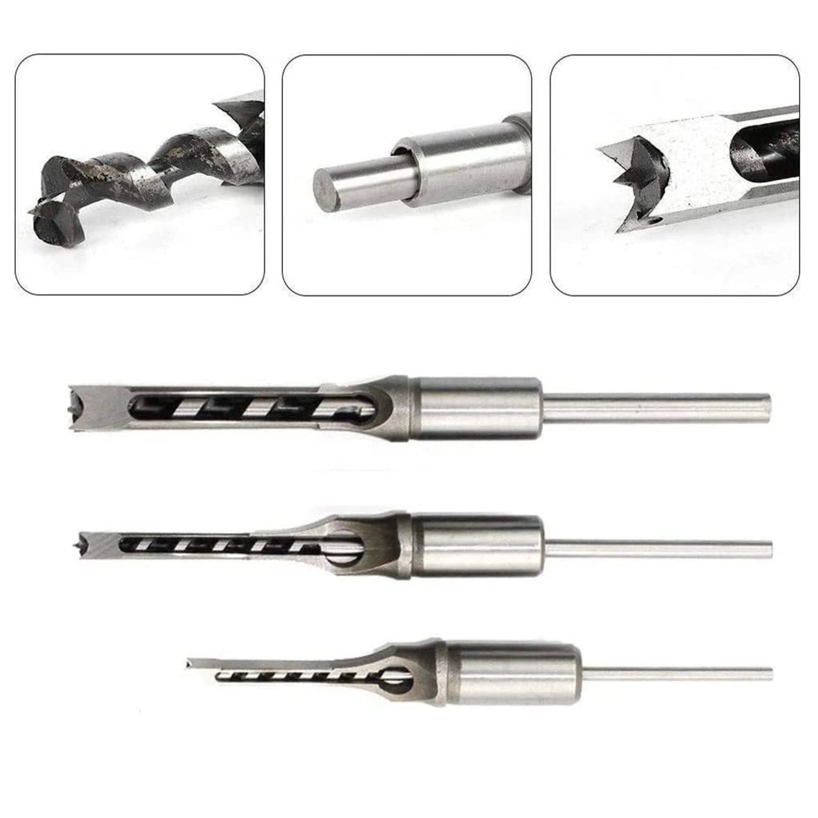 

3pcs/set 6mm 8mm 12.5mm Square Hole Drill Bit Spiral Drill Bit Steel Mortise Drill DIY Furniture Square Drill Woodworking Tools