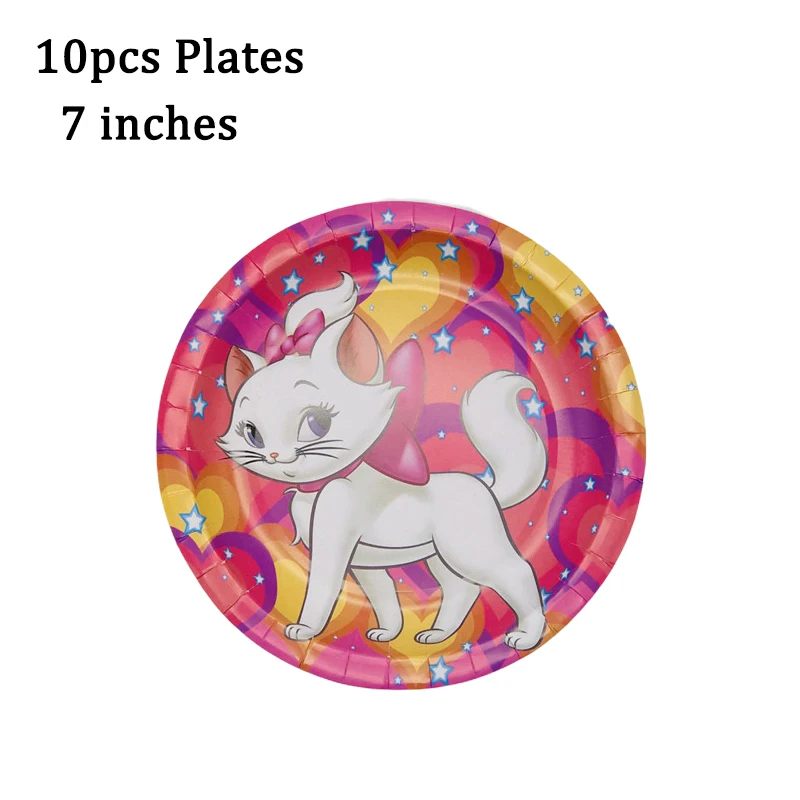 Birthday Tableware Set Birthday Party Supplies Party Supplies Disposable Tablecloth Disney Marie Cat Birthday Decoration 20/10pepole Cat Disposable Tableware Plate Tablecloth Baby Shower Kids Girls Party Supplies