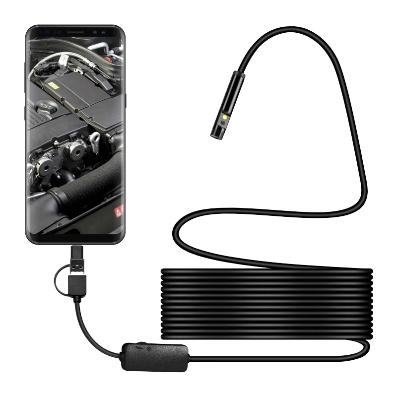 Dual Lens 3 in 1 USB Endoscope Camera Flexible 8mm Borescope HD Pipe Inspection Camera for OTG Android Smartphone PC Notebook