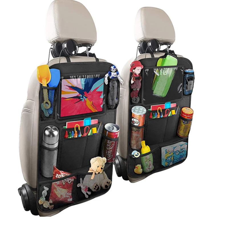 Car Backseat Organizer with Touch Screen Tablet Holder Auto Storage Pockets Cover Car Seat Back Protectors for Trip Kids Travel