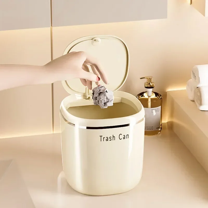 Mini Press Desktop Plastic Trash Can Home Office Supplies