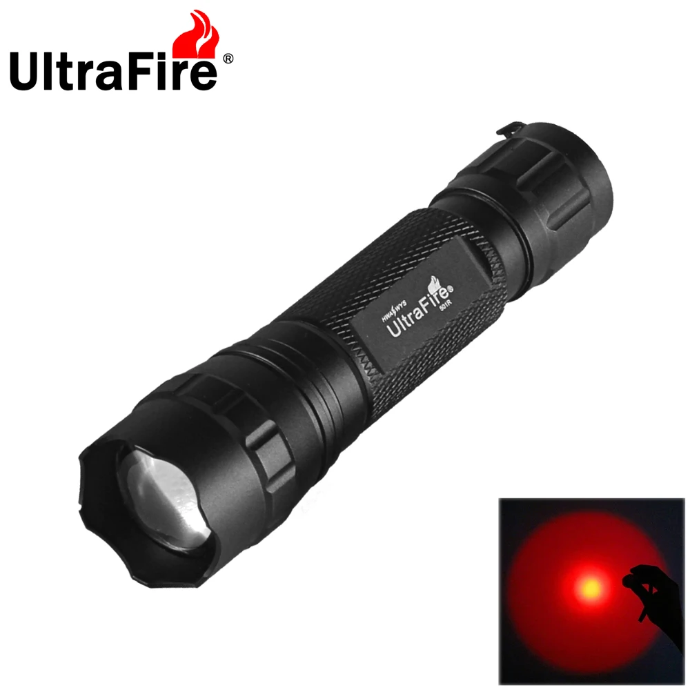 

Мощный красный фонарик UltraFire 501R для охоты, масштабируемый тактический фонарик, 1 режим, портативный фонарь для хищников, 18650, перезаряжаемая лампа