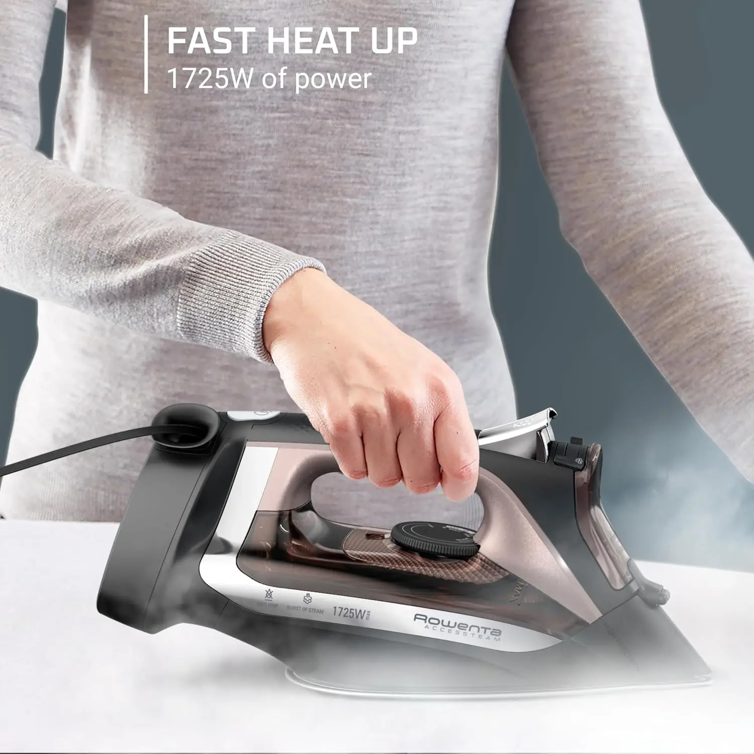 Access Stainless Steel Soleplate Steam Iron with Retractable Cord, Powerful Steam Diffusion, Auto-off, Anti-Drip, 1725 Watts 5