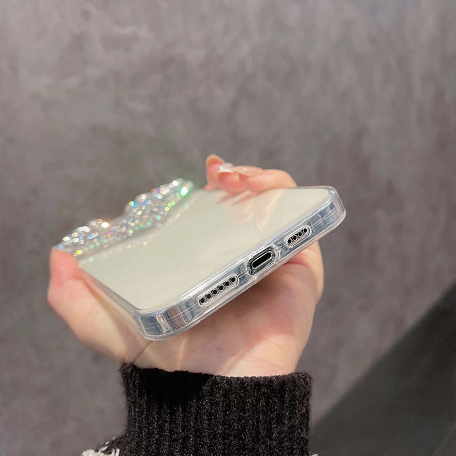 Big Love Heart Clear Phone Case for iPhone 14 Pro Max Plus 5G Soft TPU and Rhinestone Shockproof Phone Case with Pearl Bracelet