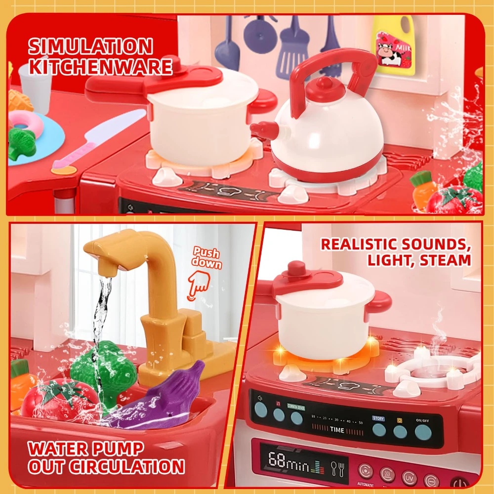 WizKidz Kids Kitchen Play Set Toys-Realistic Sounds & Light Steam Simulated Vegetable Cutting Toys for Various Holiday Gifts