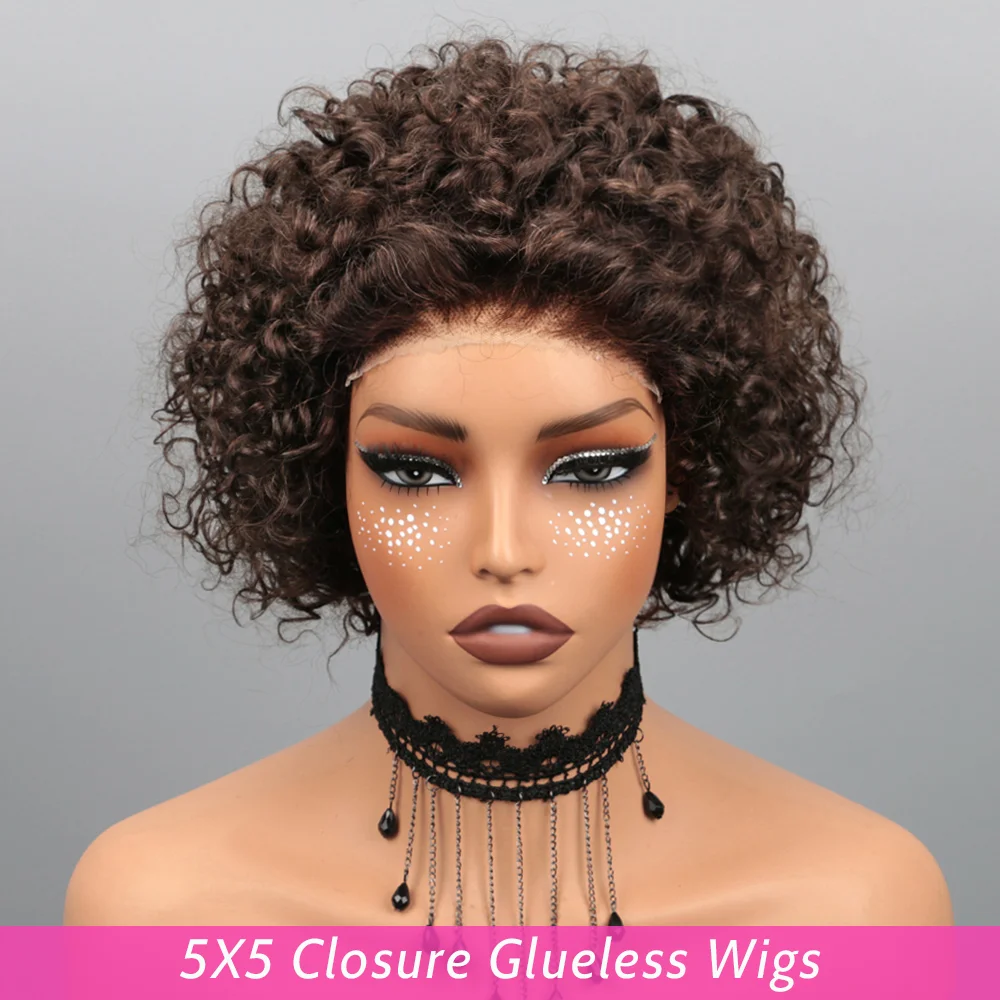 Short Glueless HD Rose Curly Pixie Cut Wig Human hair 5X5 HD Closure Wigs 8Inch Human Hair Wig for Women Pre Plucked 3