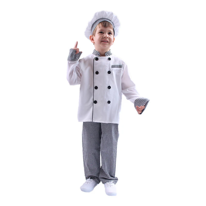 

3Pcs Children's Chef Uniform Kids Long Sleeve Boy Girl Kitchen Clothes Cosplay Costumes Stage Performance Clothing Hat+Top+Pants