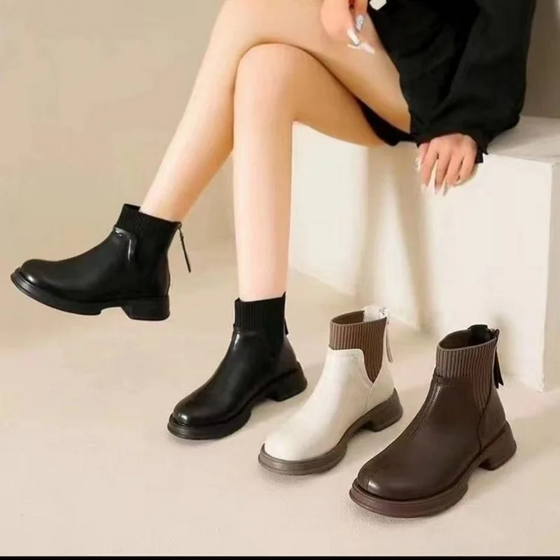 New Women & Girls Sock Boots Antiskid Autumn Female Leather Shoes Size 35-40