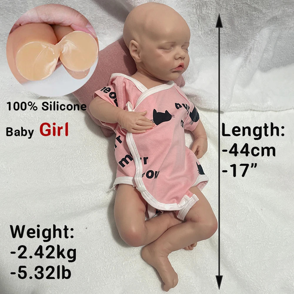 18in 100% Silicone Reborn Baby Doll Waterproof Girl Lifelike