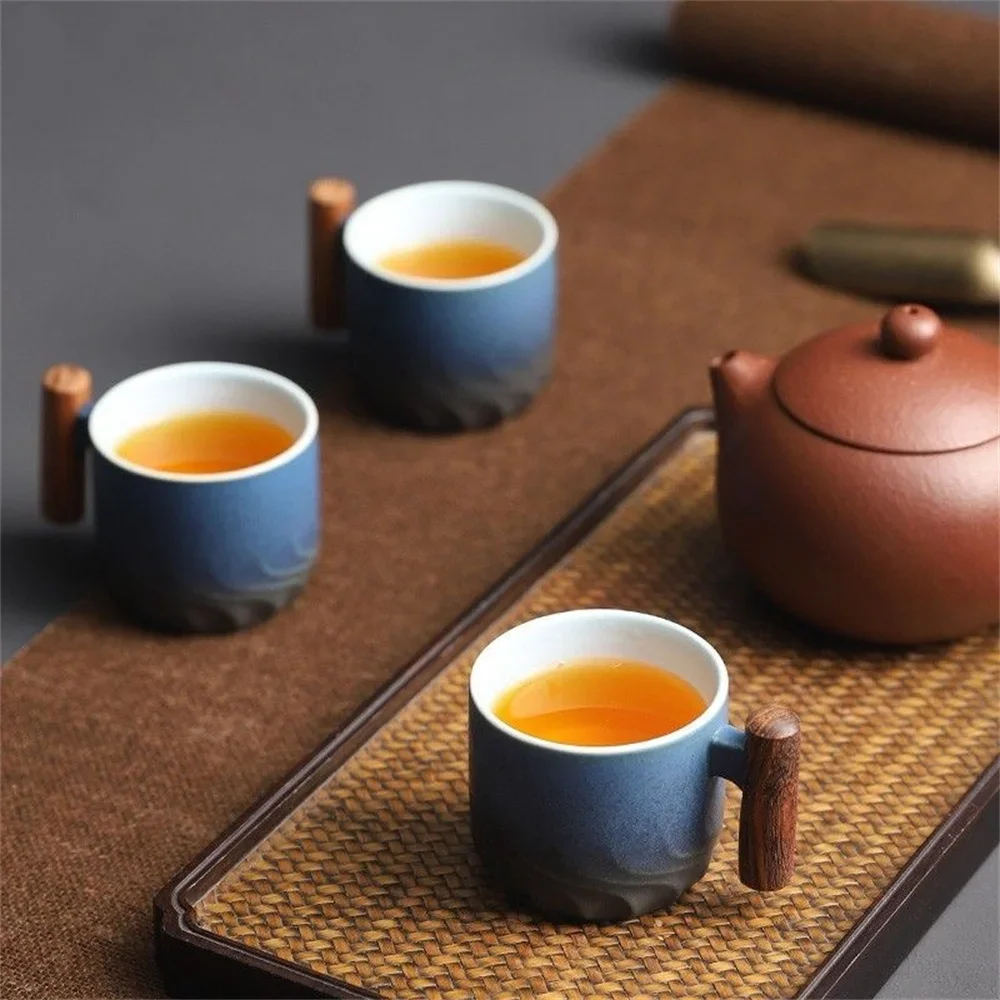 Tea Cup Coffee Mug Coffee Cup Ceramic Retro Coffee Cup Gradient Glazed Ceramic Office Water Cup Filter Tea Mug Wooden Handle Coffee Mug Handmade Tea
