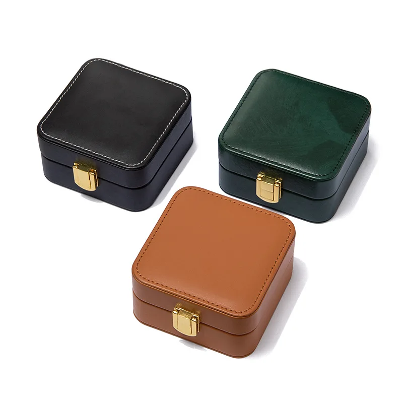

Vintage Leather Double Layer Jewelry Box Small Travel Portable Earrings Necklace Ring Jewelry Storage Box Makeup Bag