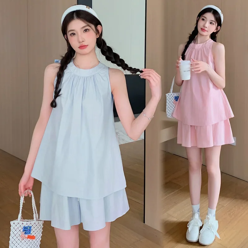 Summer French Lazy Cute Comfortable Slimming Maternity Wear plus Size Women's Clothing Set Childbirth Clothes