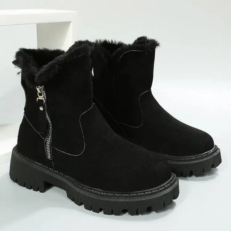 Winter Autumn Women Short Plush Warm Snow Boots Casual Shoes New Suede Fur Black Ankle Boots Flats Platform Ladies Shoes Boots