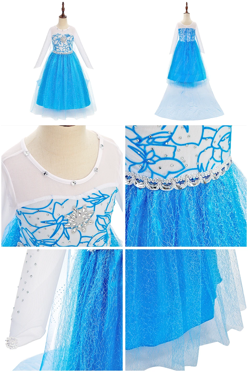 Mädchen Prinzessinnenkleid Kinder Schneekönigin Cosplay Kostüm für Geburtstagsfeier Kinder Blumenmädchen Tüllkleid Halloween Faschingskostüm – Detail 13