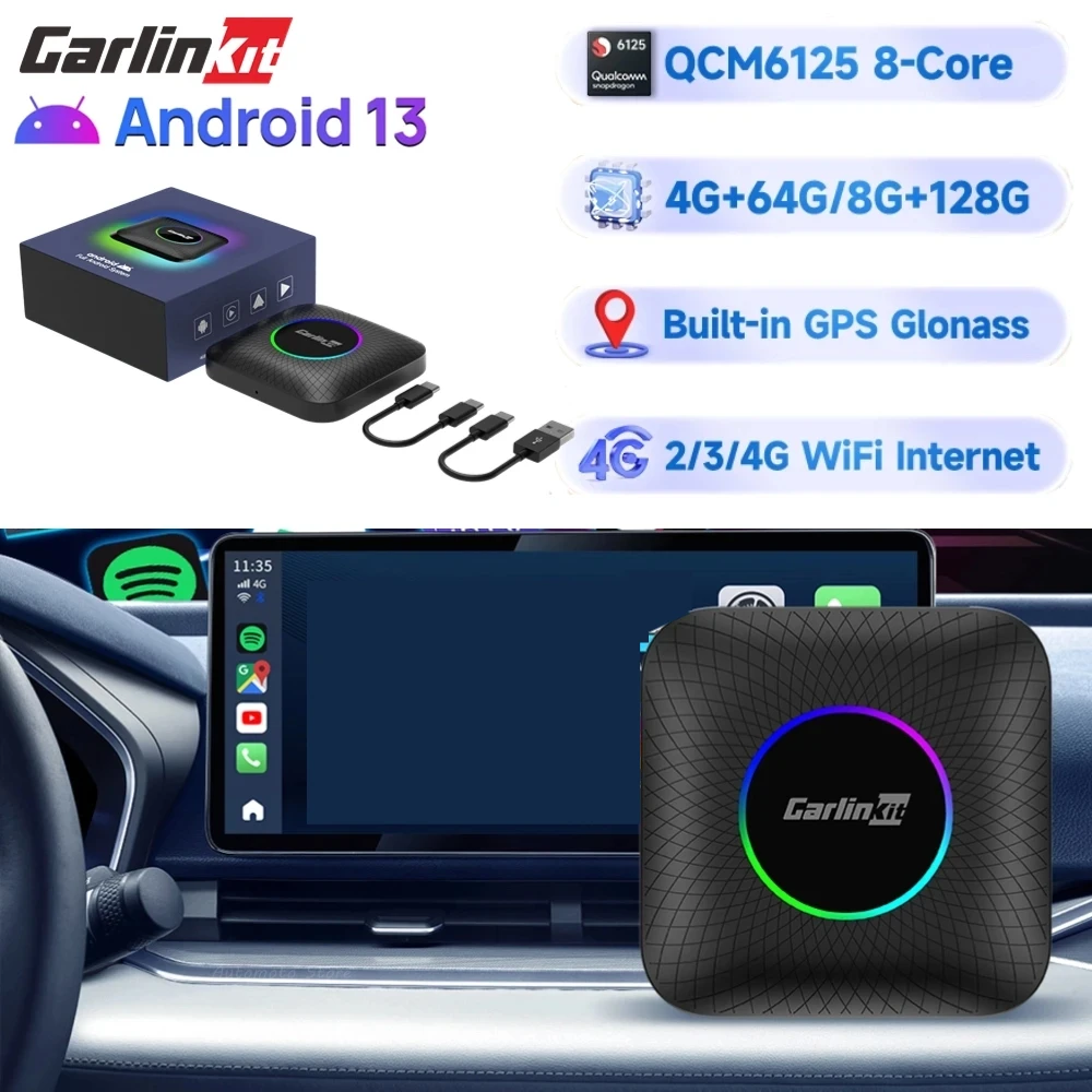 CarlinKit Android 13 Wireless Carplay Android Auto AI TV Box  Bluetooth-compatible Intelligent Module WiFi 2.4+5G 8+128GB/4+64GB -  AliExpress