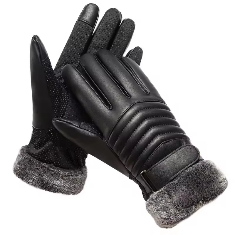 Winter-Fahrradhandschuhe für Herren, wasserdicht, Touchscreen, Motorrad, Vollfinger-Handschuhe, Leder, elektrisches Fahrrad, warme Handschuhe – Detail 7