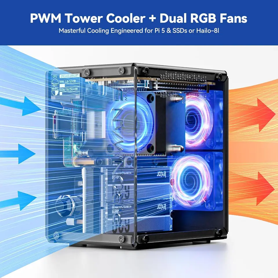 Raspberrypi5 8GB、PIRONMAN5 max、SSD、AIKit Amazon.com: Pironman 5 NVMe M.2 SSD PCIe 2.0/3.0 Mini PC