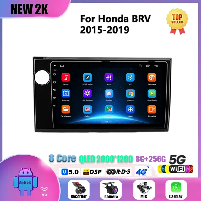 For Honda BRV LHD RHD 2015 - 2019 Car Radio Multimedia Player Navigation GPS Android 13 Audio Carplay Screen BT DVD Head Unit