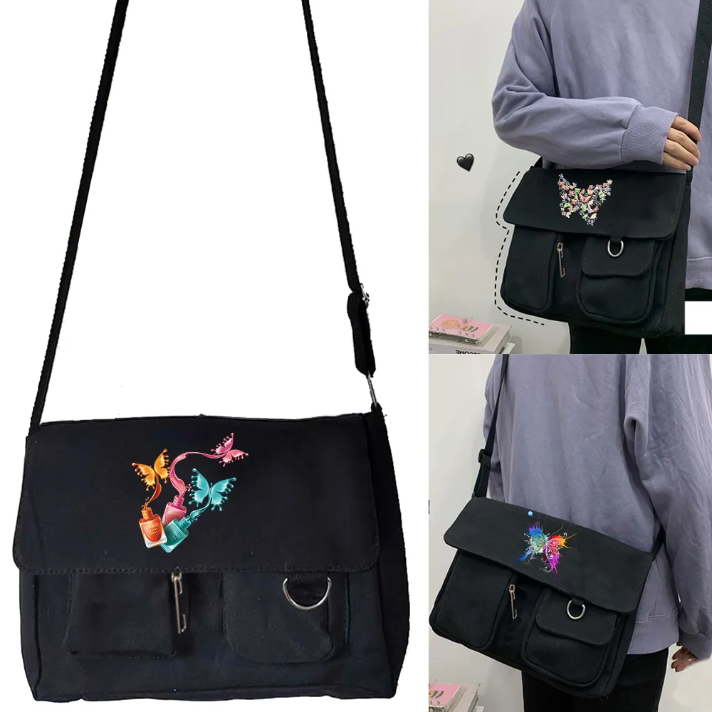 Messenger Bag Crossbody bag Women Shopping Large Capacity Unisex Simple Casual Travel Canvas Shoulder bags Butterfly series messenger crossbody bag lady shopping large capacity travel canvas unisex casual shoulder bags rainbow initial name series print