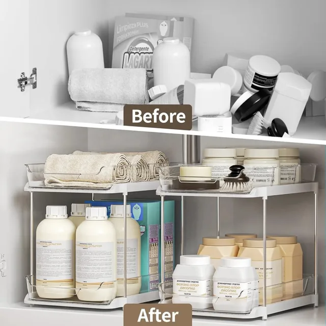 2-Tier Multi-Purpose Bathroom Cabinet Organizer, Pull Out Under Sink Storage Shelf Pantry Organization Kitchen Storage Shelf 4