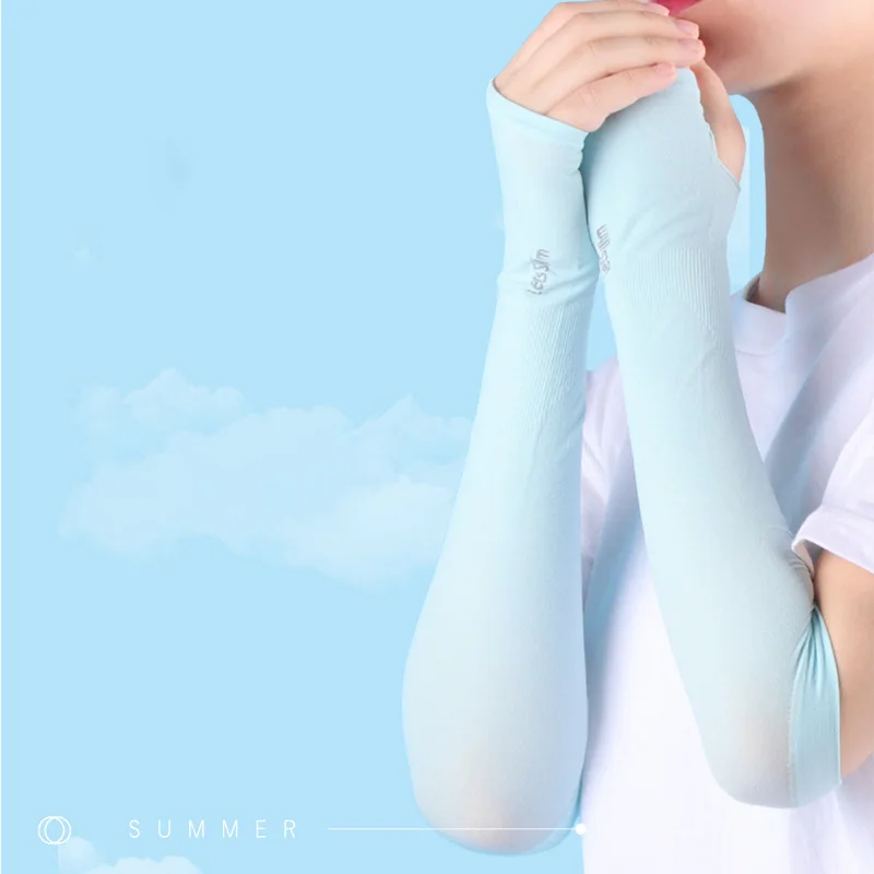 Arm Sleeves UV Solar Arm Sleeves Woman Men Cycling Fingerless Gloves Cool Muff Summer Ice Silk Elastic Arm Cover Driving Anti-Sunburn Sleeve