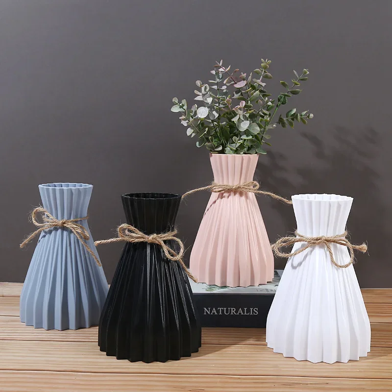 Plastic Vase Nordic Not Fragile Imitation Ceramic Flower Pot Basket Decor for Flowers Wedding Home