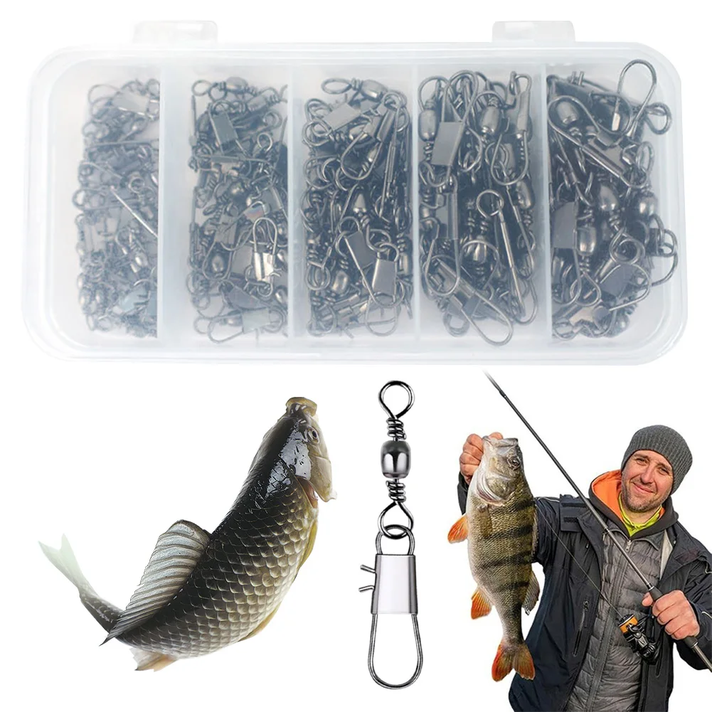 200pcs Stainless Steel Fishing Snap Swivel High Strength Fishing Swivels Snaps  Swivel for Freshwater Fishing