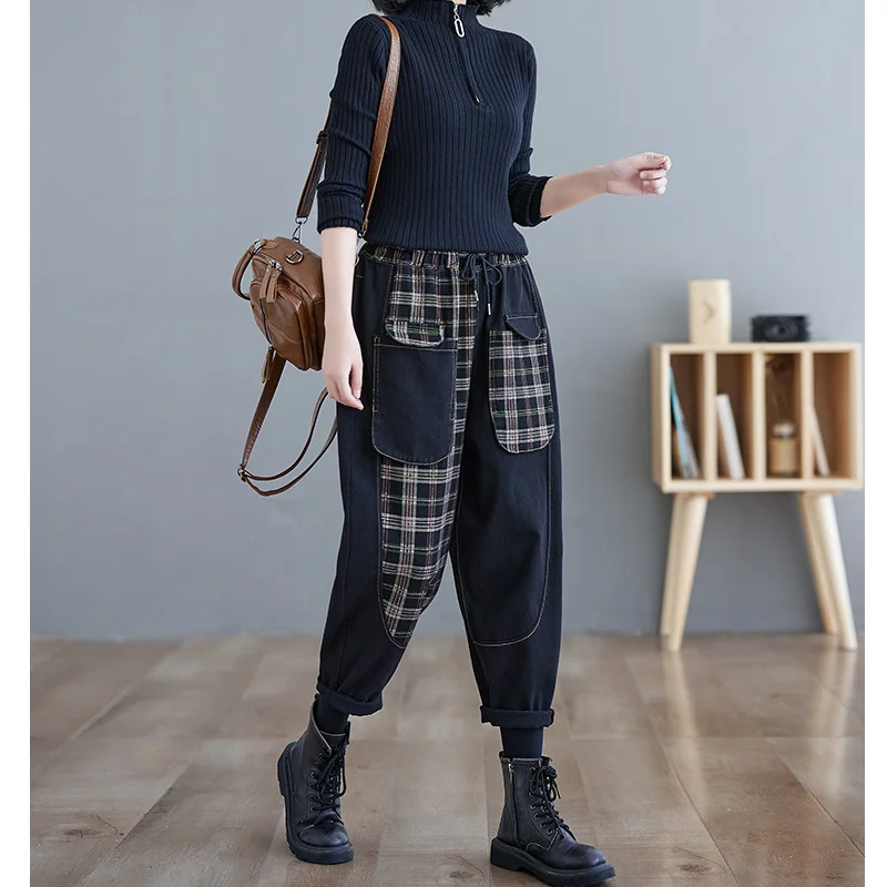 Women's Autumn and Winter New Fashion Elegant High Waist Plaid Casual Versatile Western Comfortable Youth Popular Warm Col Pants