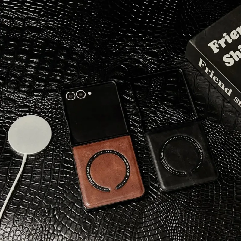 Vintage Leather Magnetic Cover with MagSafe Wireless Charging Protection